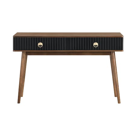Armen Living Amigo Black Veneer and Walnut Wood Console Table LCAGCNWA